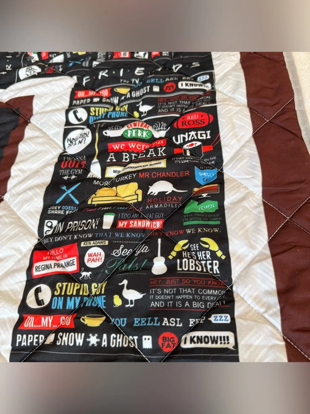 Vintage Friends TV Series Quilted Filled Blanket Throw 56x71 Gray Back Y2K Decor